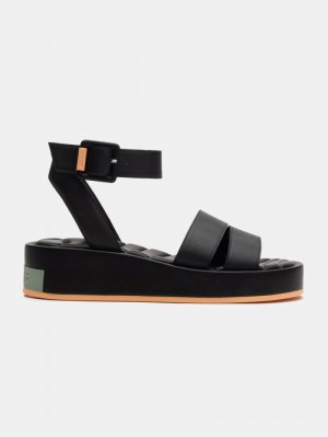 Black HOFF Strips Town Women's Sandals Ireland | J9W-8526