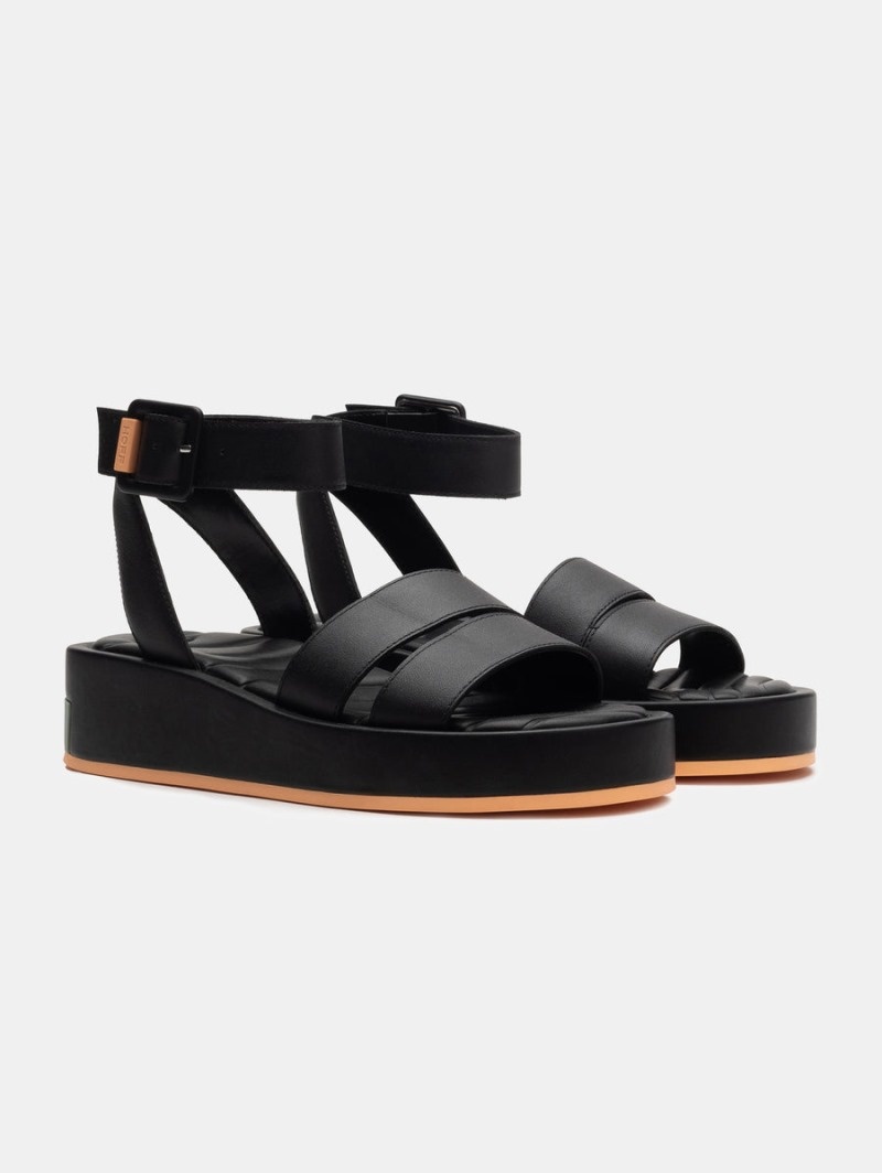 Black HOFF Strips Town Women's Sandals Ireland | J9W-8526