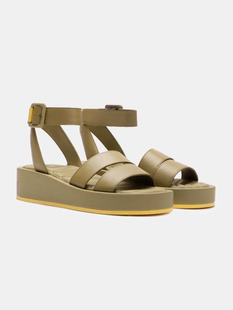 Khaki HOFF Strips Town Women's Sandals Ireland | V1O-6838